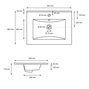 VASQUE 62 cm, encastrable pour meuble de salle de bain.