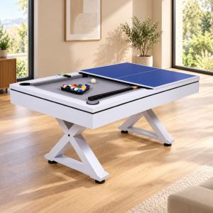 Table multi-jeux 3 en 1 blanche TRIVÉA – Billard, ping-pong et repas