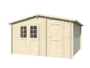 Abri de jardin bois 15 m² ASTER – 2 pièces – Madriers 28 mm – Bardeaux bitumeux inclus