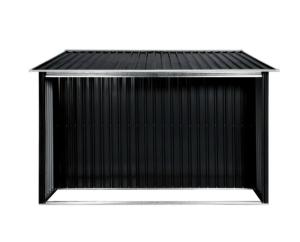 ABRI de jardin en métal galvanisé noir avec range bûches, 4 dimensions