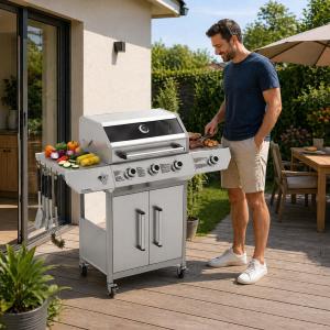 Barbecue à gaz 4 brûleurs, modèle VERSUS PLUS, 13.5 kW avec grille fonte émaillée