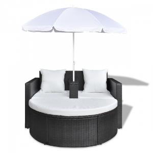 CANAPE de jardin rond résine tressée noir + parasol
