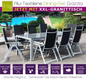 Salon de jardin ALU et plateau granit + 8 chaises