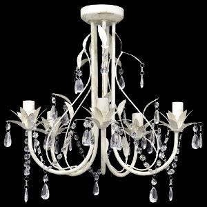 LUSTRE suspendu cristal 5 branches, blanc antique