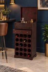 Meuble casier à vin colonial 20 bouteilles avec coffre et tiroir