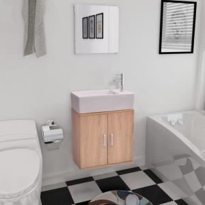 Meuble salle de bain, complet avec vasque et robinet, beige