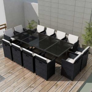 Salon de jardin résine tressée noir, LUXE, 12 fauteuils, modèle RIO