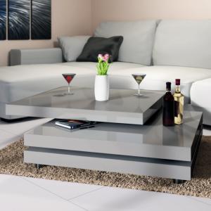 TABLE basse pivotante 60 cm, 3 plateaux, modèle FIRE, grise