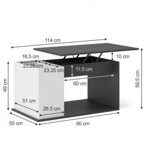 TABLE basse Noir/blanc, 90 cm, plateau relevable, THEBES