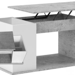 TABLE basse gris béton/blanc, 90 cm, plateau relevable, THEBES