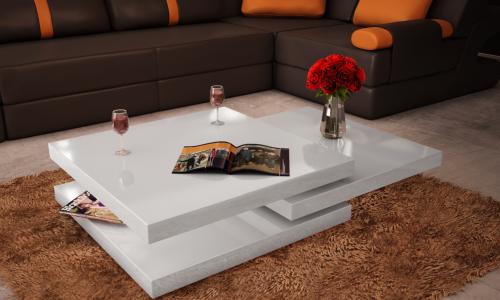 TABLE basse pivotante carrée 80 cm, modèle FUSION, noir ou blanc