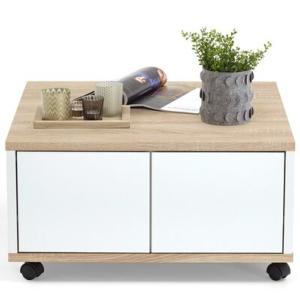 TABLE basse sur roues, 70 cm, bois, chêne/blanc