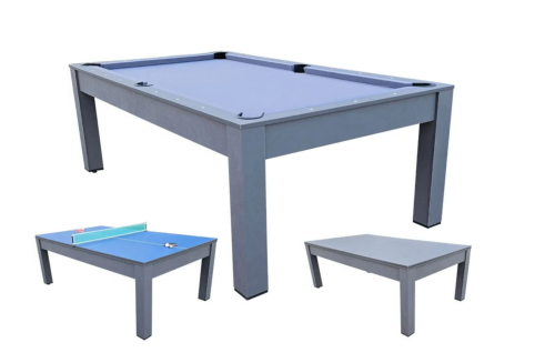 Table BILLARD/ping-pong, XXL 226 cm, grise, avec plateau salle à manger.