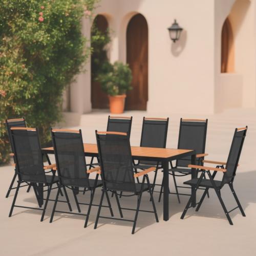 SALON de jardin aluminium noir et composite brun - 8 fauteuils - table 190 cm