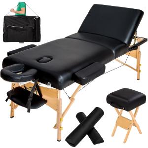 TABLE de massage PRO avec accessoires, 3 zones, pliante, noir